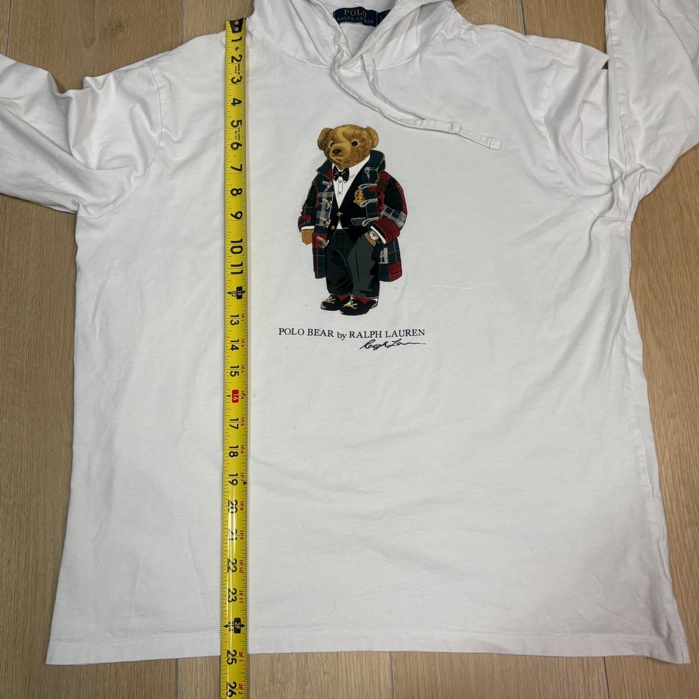 Polo Ralph Lauren Mens Polo Bear Hooded Long Sleeve T-Shirt White Large Hoodie - Picture 8 of 9